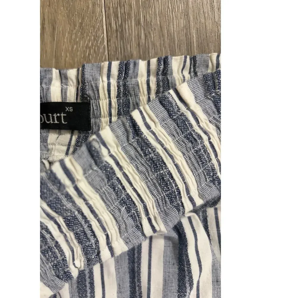 Kourt Striped Linen Blend Pull-On Shorts Blue White High Rise Size XS